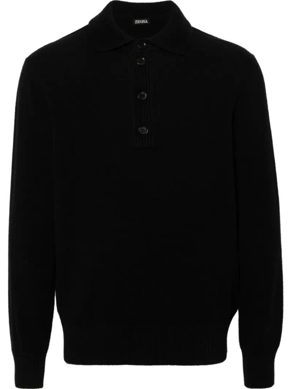 Zegna Men's Black Long-Sleeve Polo Knit